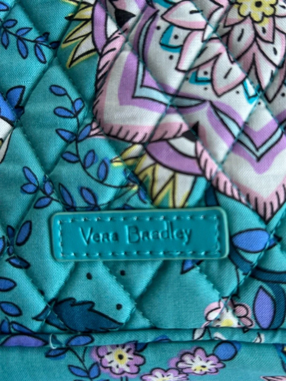 Vera Bradley Turquoise Floral Quilted Crossbody with Purple Accents - Picture 2 of 16